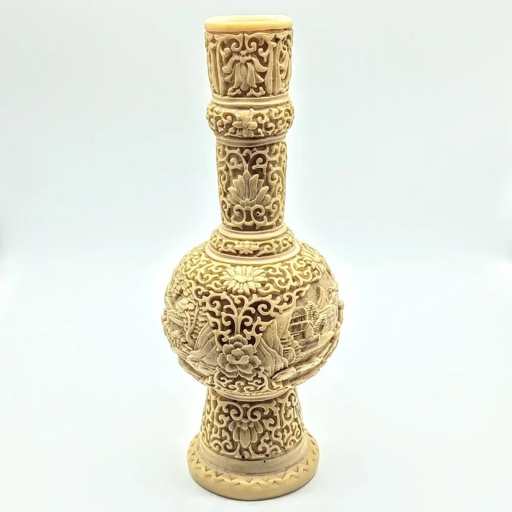 Chinese Carved White Cinnabar Tapered Candle Holder Vase